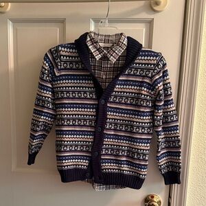 NWOT Janie and Jack Boys Cardigan Fair Isle Sweater and Coordinating Plaid Shirt